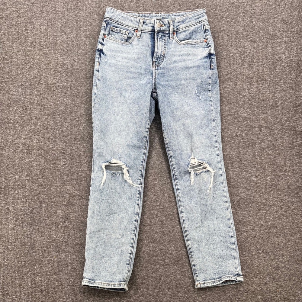 Old Navy Womens OG Straight High Rise Distressed Light Wash Blue Jeans Size 4